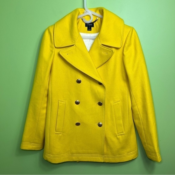 J. Crew majesty yellow button pea coat size 4 great condition - Picture 2 of 9